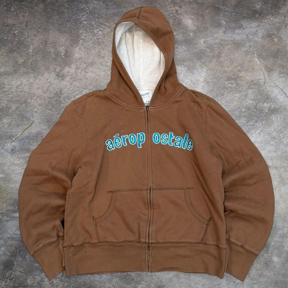 Vintage Aeropostale Thermal Lined Full Zip Brown Hoodie Women's Size XL Y2K VTG